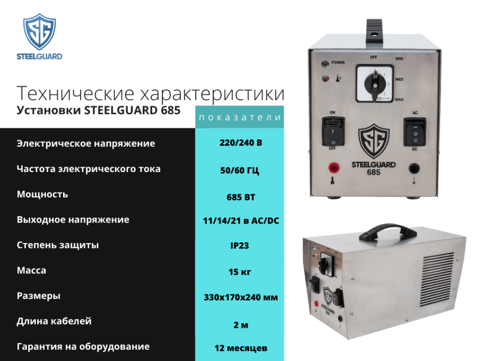 АППАРАТ ДЛЯ ЭЛЕКТРОХИМИЧЕСКОЙ ОЧИСТКИ ШВОВ НЕРЖАВЕЮЩЕЙ СТАЛИ STEELGUARD 685