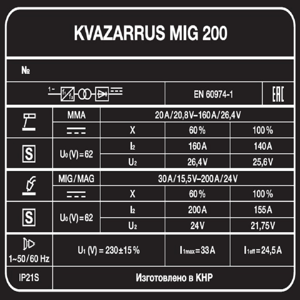 СВАРОЧНЫЙ ПОЛУАВТОМАТ KVAZARRUS MIG 200